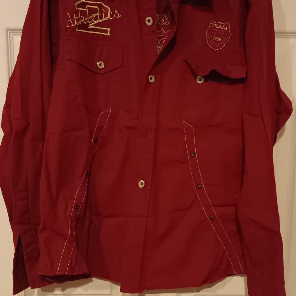 Men's Casual Red Embroidered Shirt